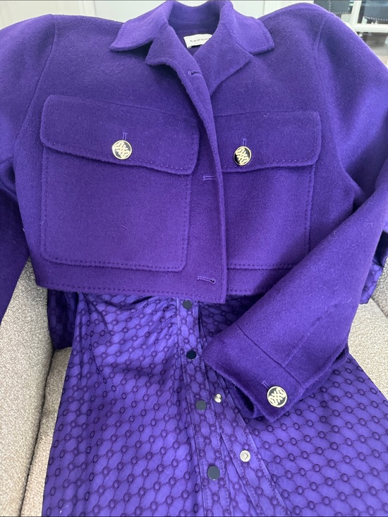 Sandro Jackets & Blazers - Sandro Purple Cropped Wool-Blend Blazer with Gold Buttons